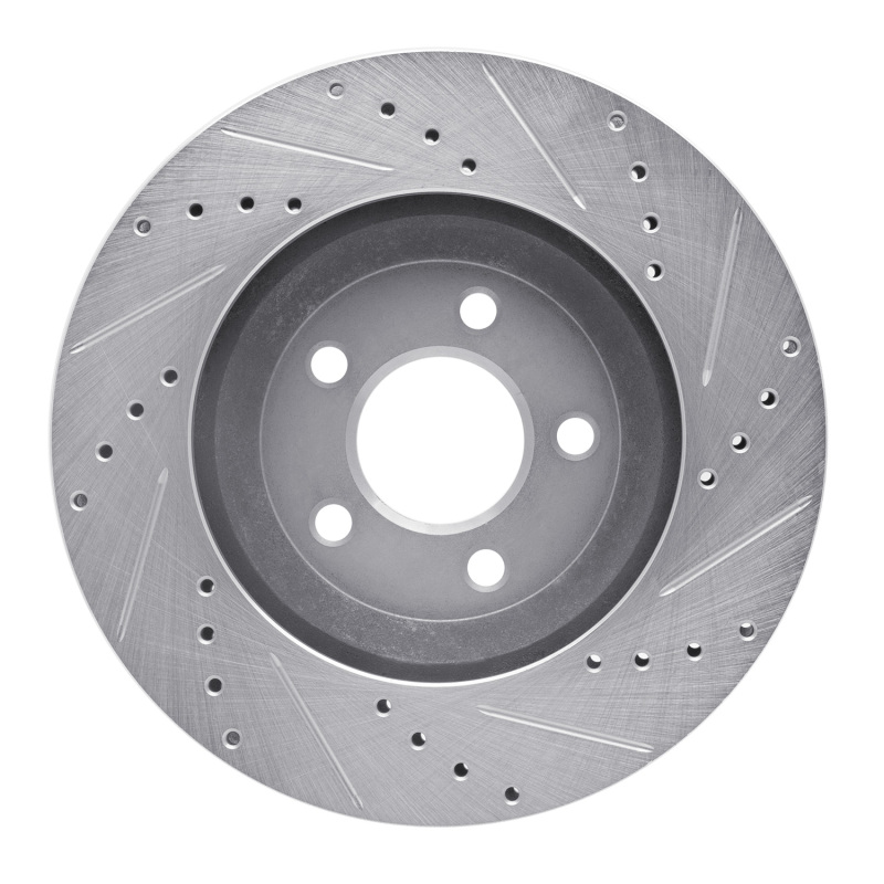 Ford Mustang Brake Rotor (1) - Front Left - R1 Concepts - Drilled & Slotted - Silver - `05-`14